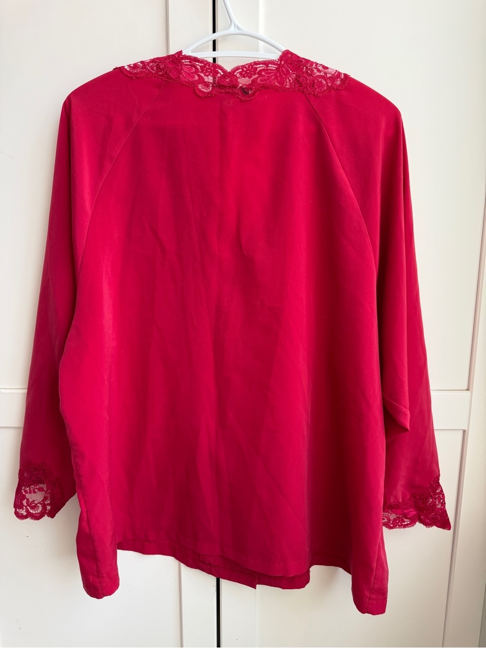 2 Piece Set | Vintage 80s/90s Red Satin Pajama Set Lace Trim Size L - Picture 5 of 8